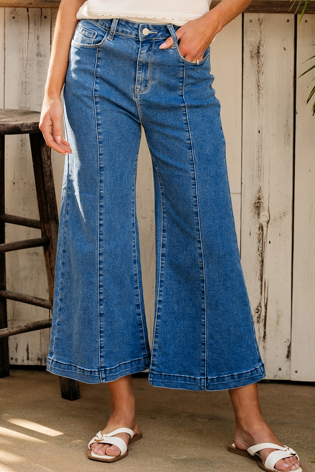 Black Plain Seam Detail Flared Bottom Ankle Length Jeans - loveforevers