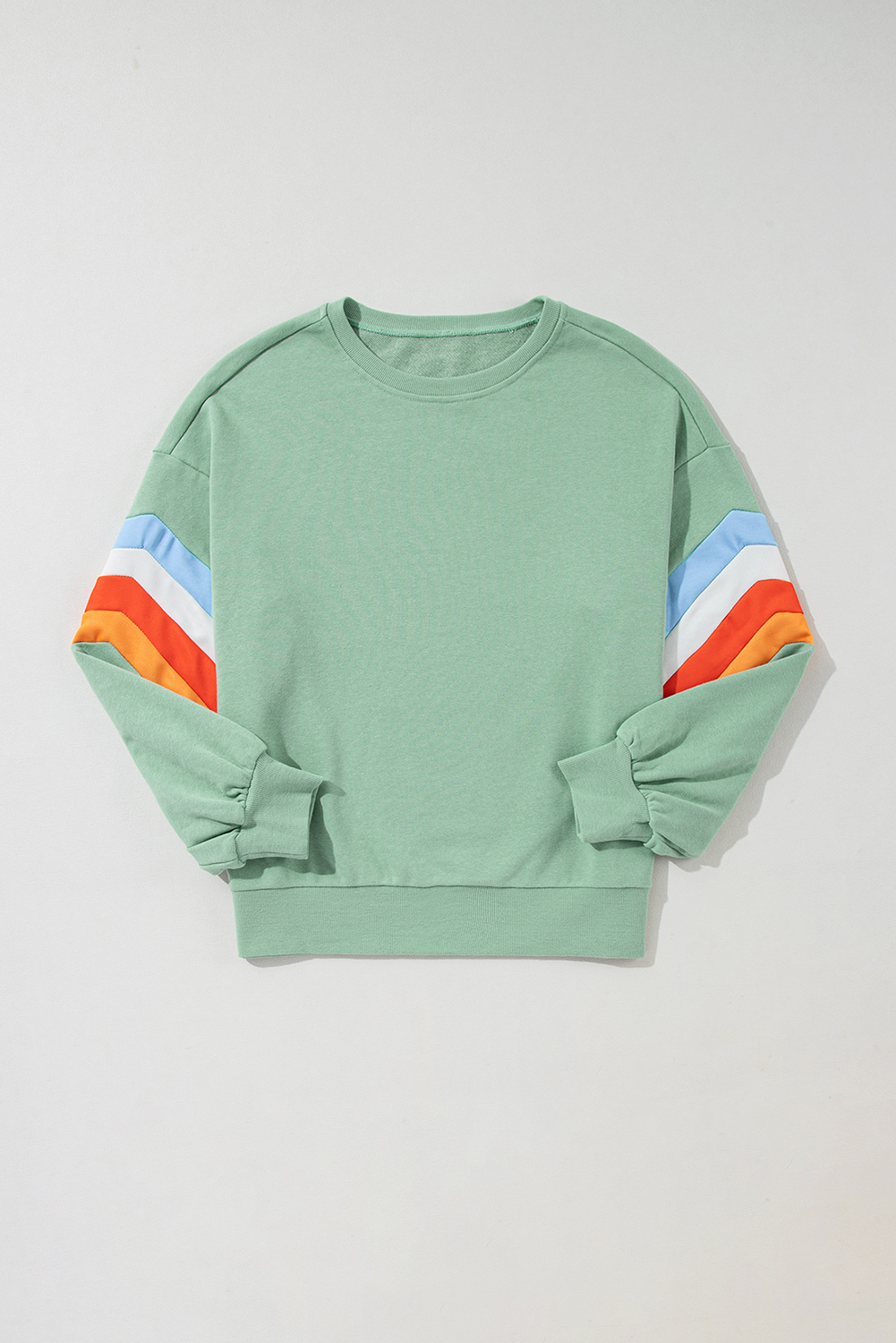 Moonlight Jade Rainbow Striped Sleeve Crew Neck Loose Sweatshirt - loveforevers