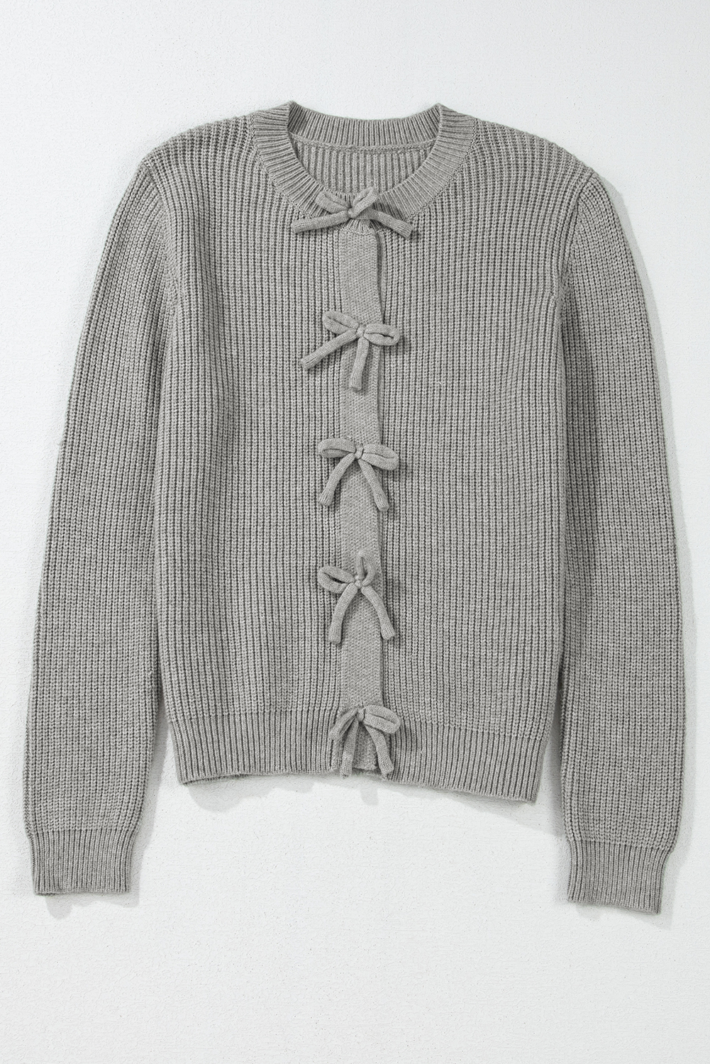 Philippine Gray Ribbed Knit Bow Front Buttoned Cardigan - loveforevers