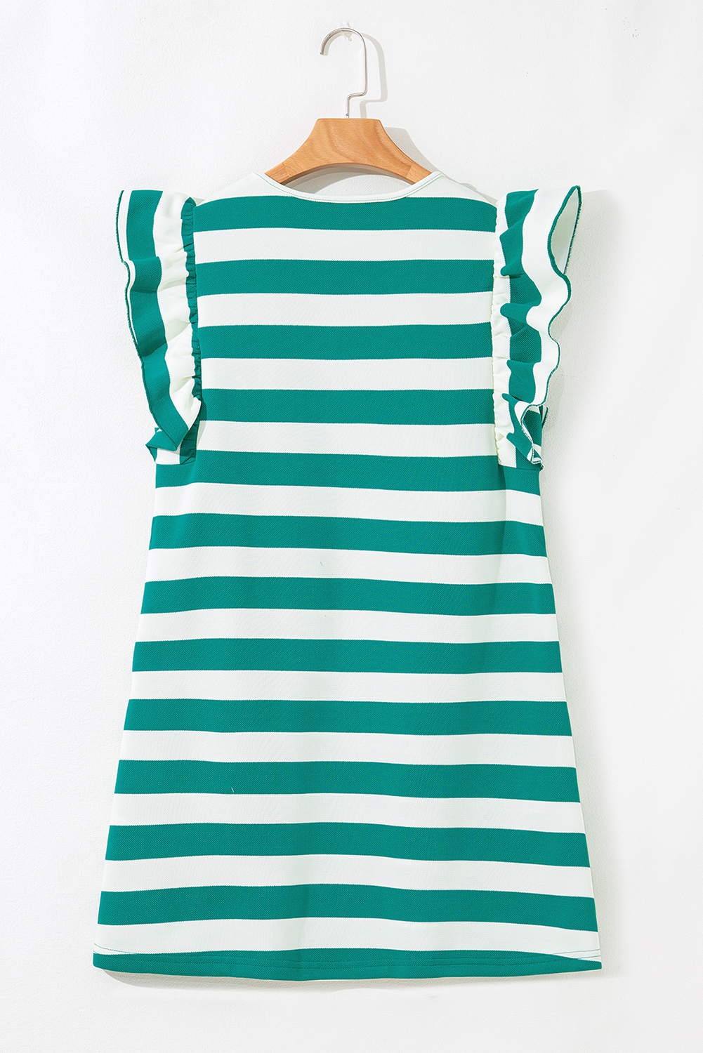 Green Stripe Flutter Sleeve Round Neck Shift Dress - loveforevers