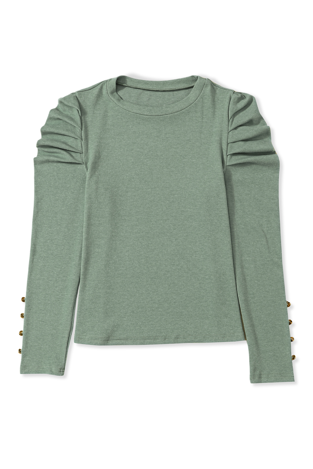 Green Buttoned Puff Long Sleeve Sheath Top - loveforevers