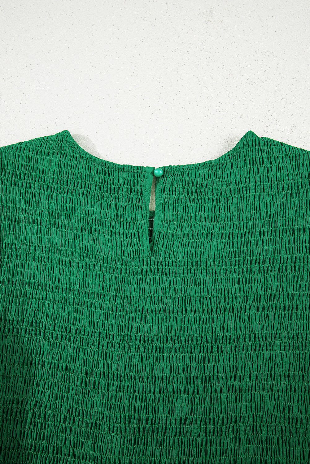 Dark Green Textured Ruffled Sleeve Round Neck Top - loveforevers
