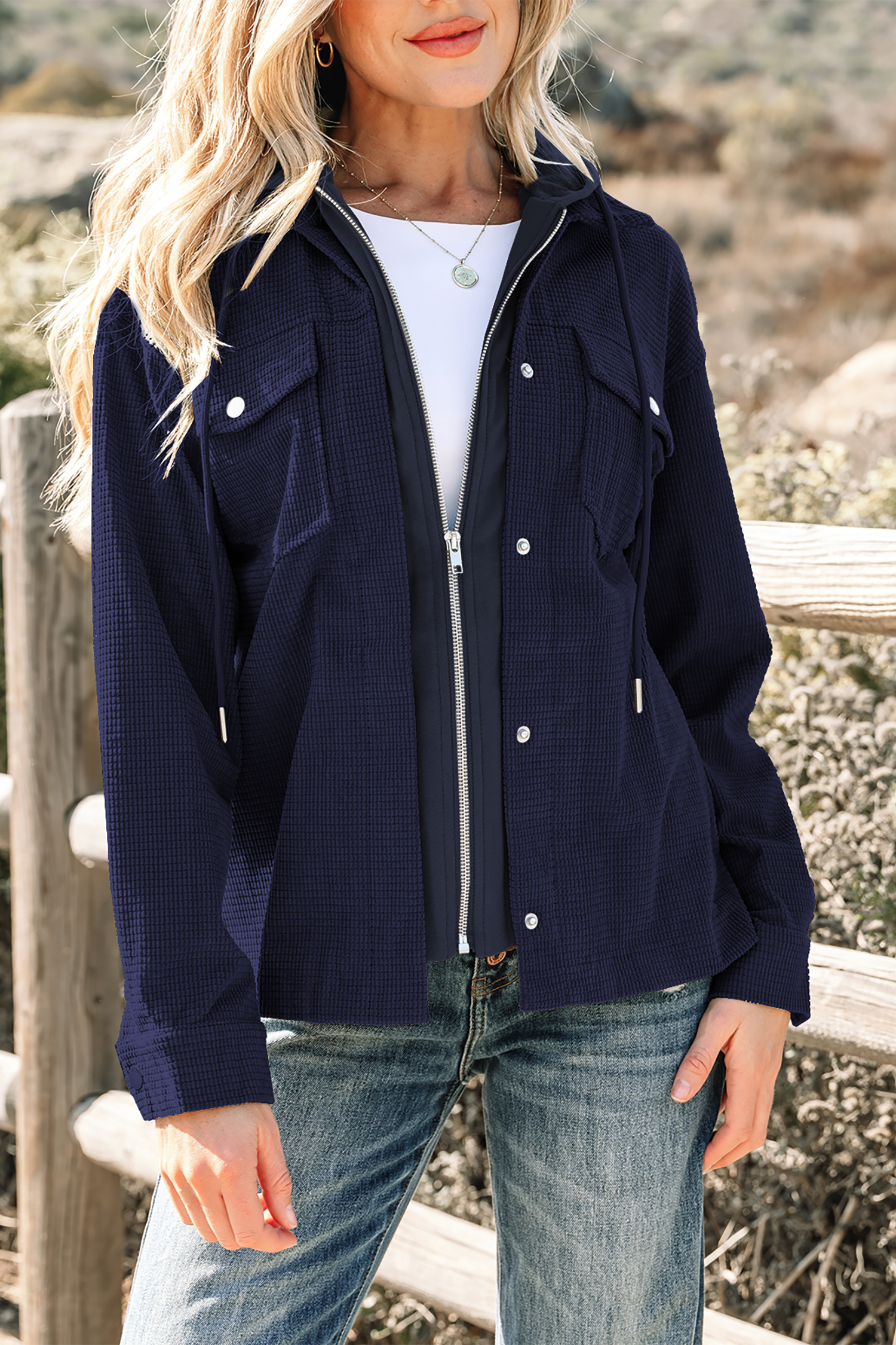 Sail Blue 2 in 1 Thermal Knit Textured Hooded Jacket - loveforevers