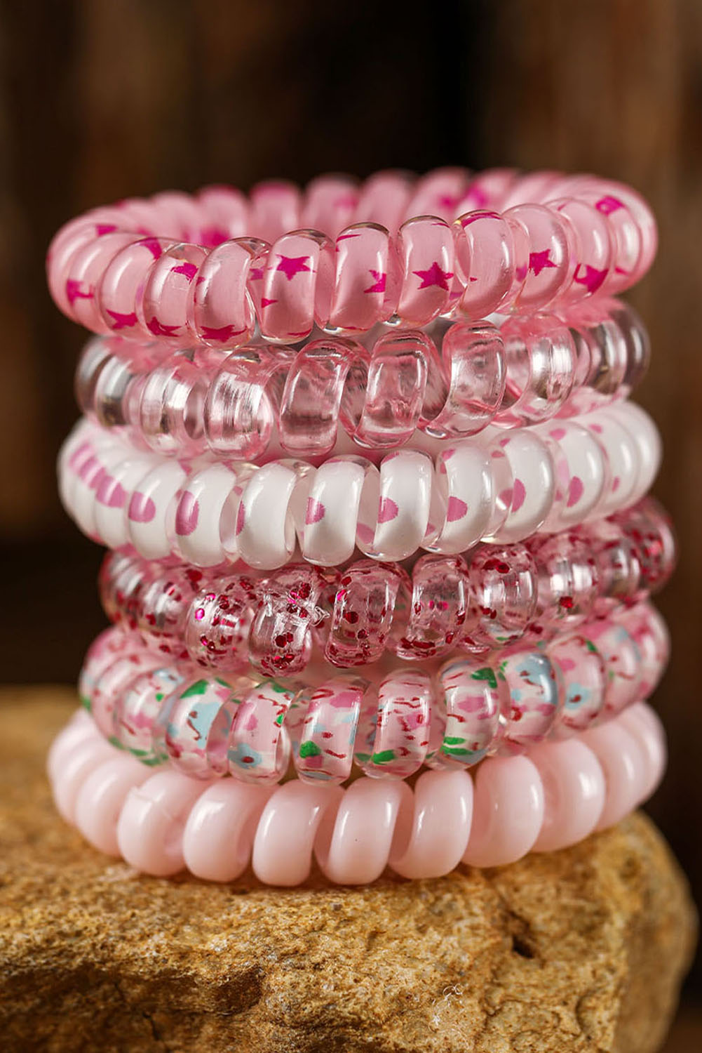 Pink Cute Gradient Starry Dotty Phone Cord Scrunchie Set - loveforevers