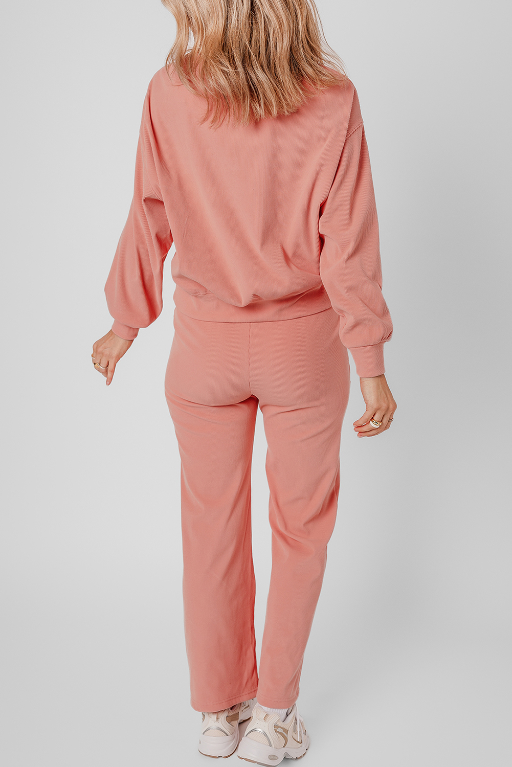 Blossom Ribbed Knit Drop Shoulder Pocketed Two Piece Lounge Set - loveforevers