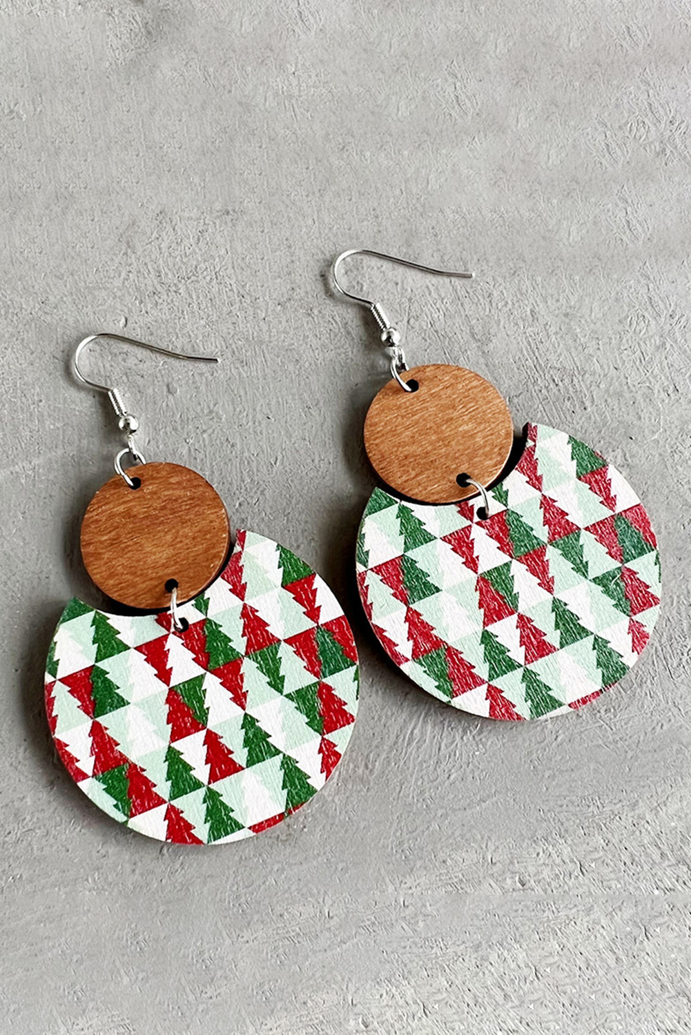 Red Shade Of Leopard Plaid Christmas Tree Earrings - loveforevers