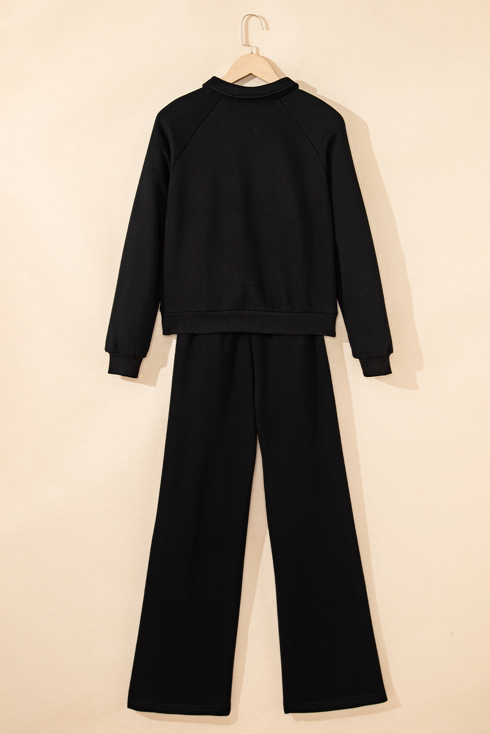 Dark Brown Solid Collared Sweatshirt and High Waist Pants Active Set - loveforevers