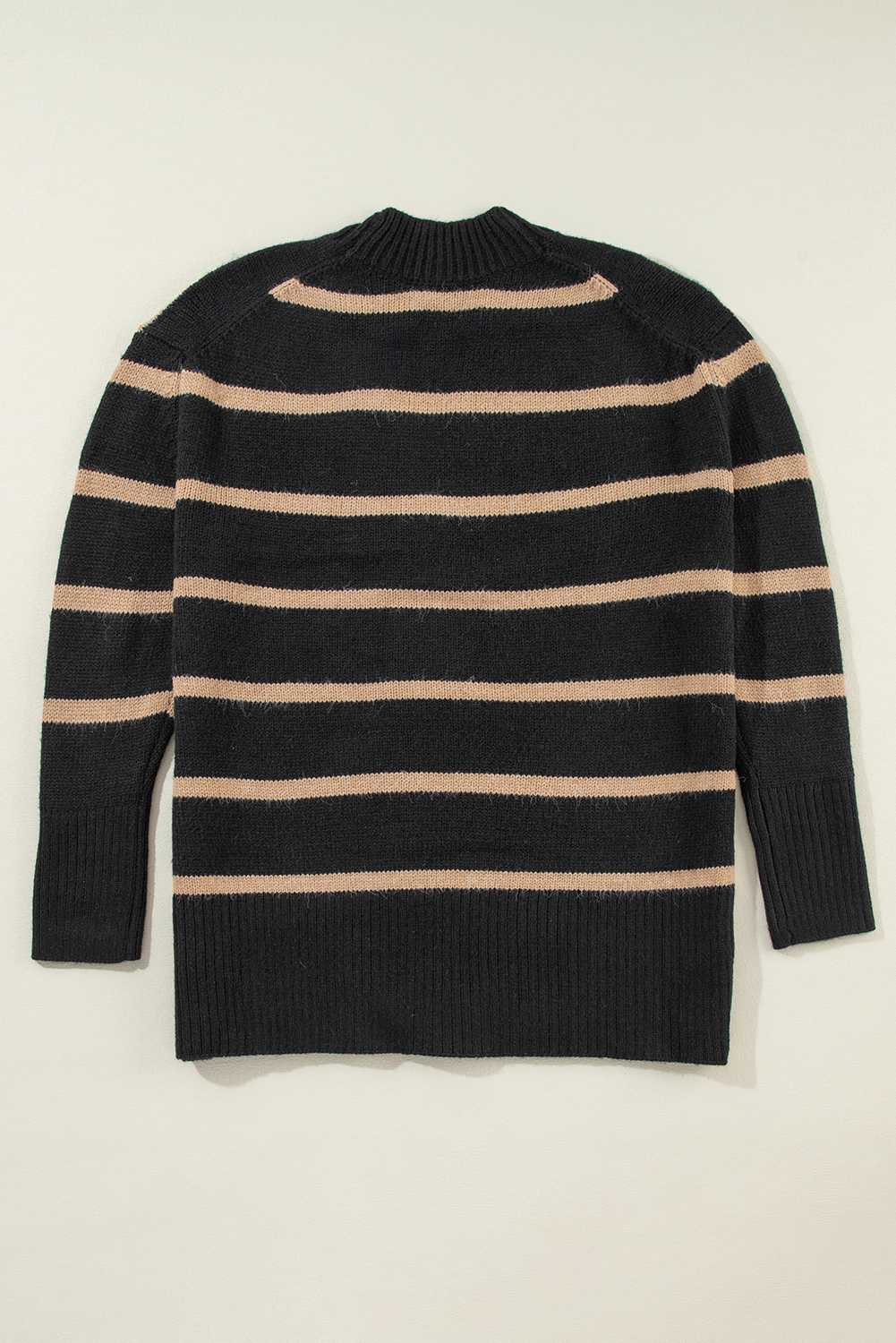 Black Stripe Buttoned V Neck Drop Shoulder Loose Cardigan - loveforevers