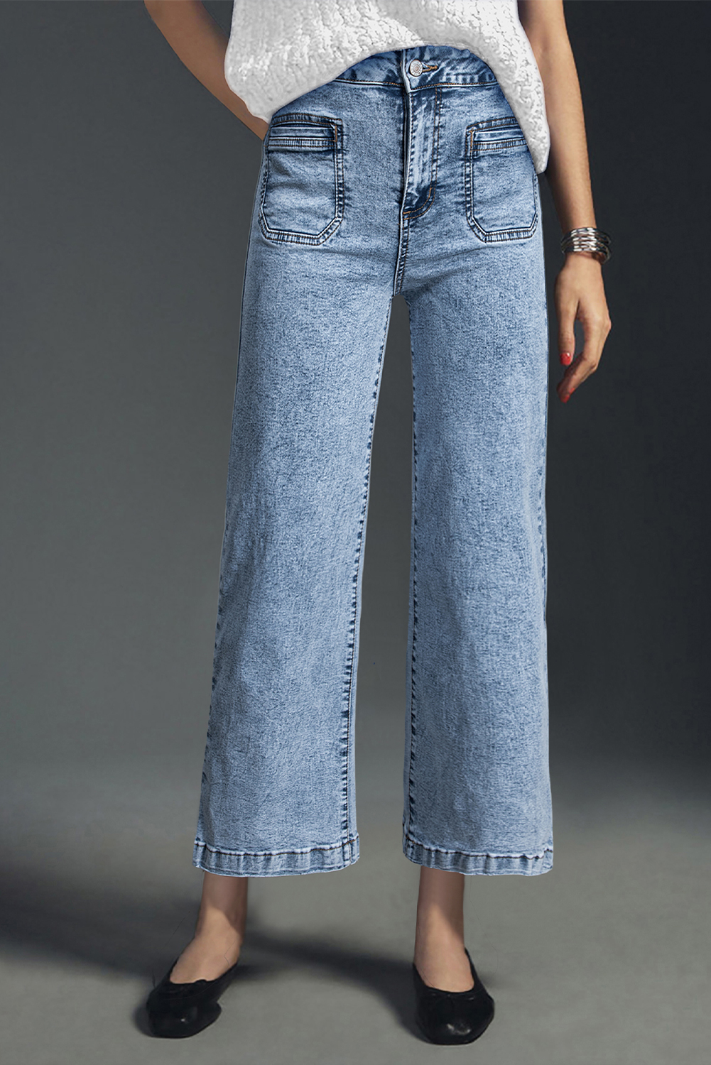 Light Blue Chic Patch Pocket Straight Leg Loose Jeans - loveforevers