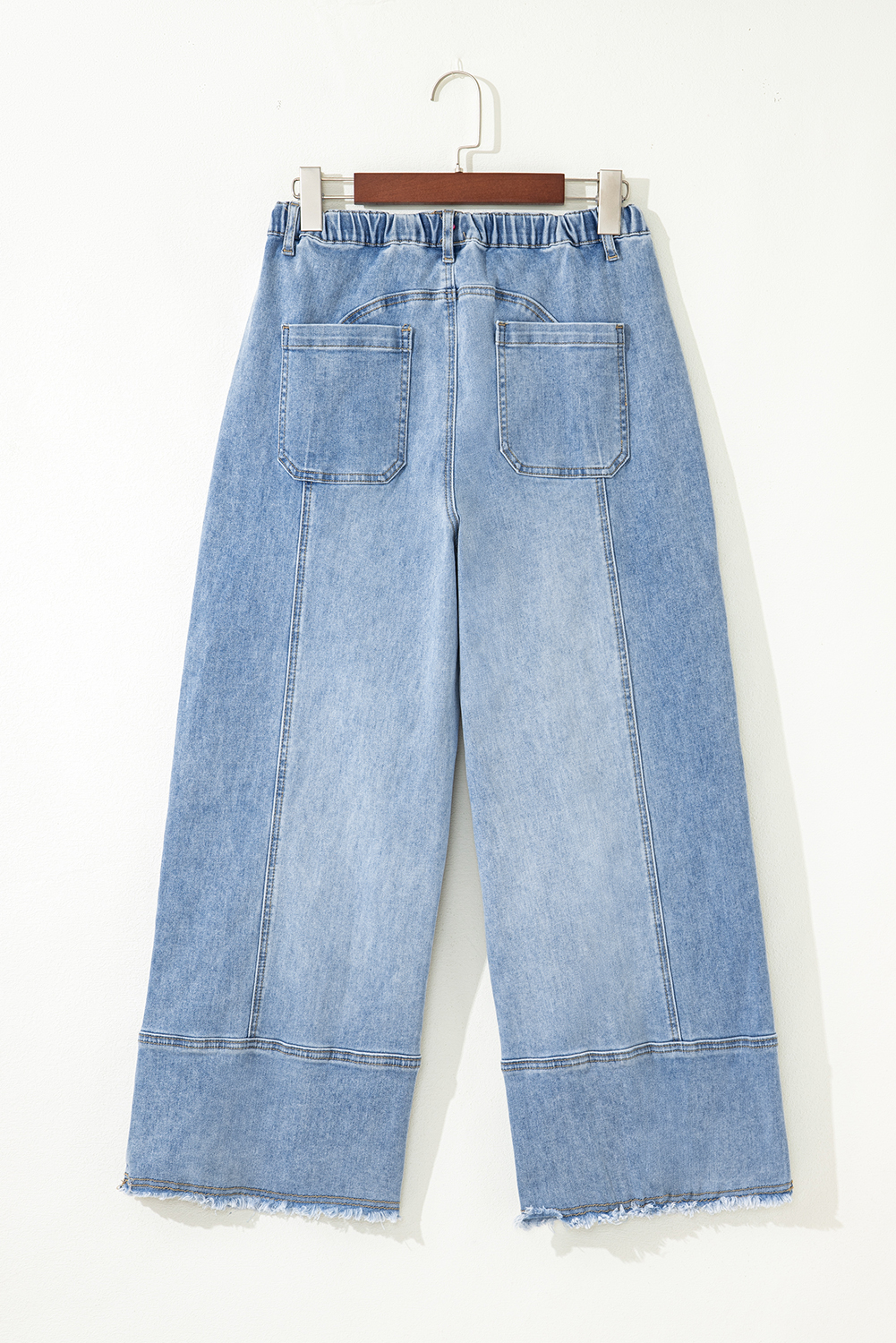 Beau Blue Drawstring Seam Detail Raw Hem Wide Leg Denim Pants - loveforevers