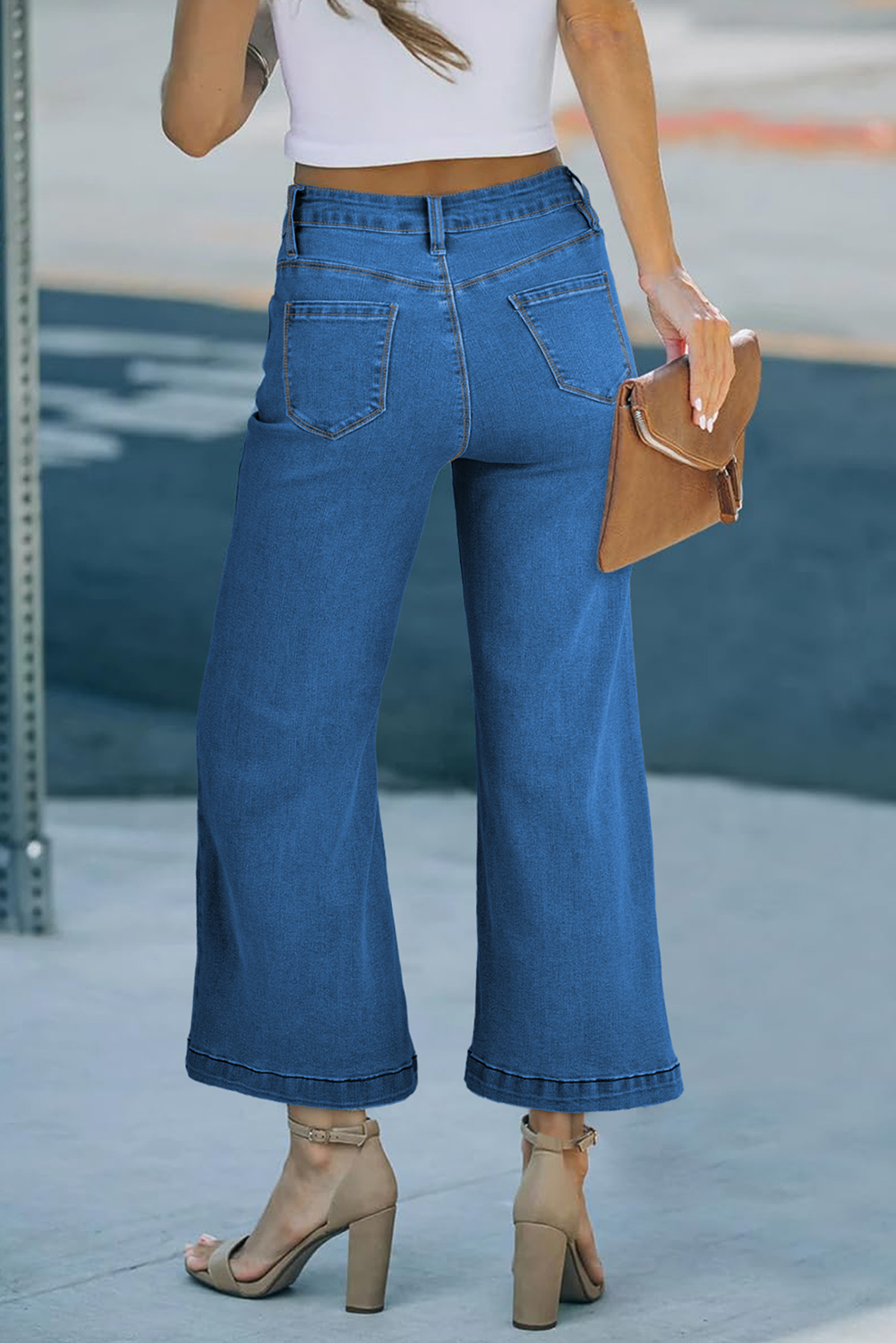 Black Plain Seam Detail Flared Bottom Ankle Length Jeans - loveforevers