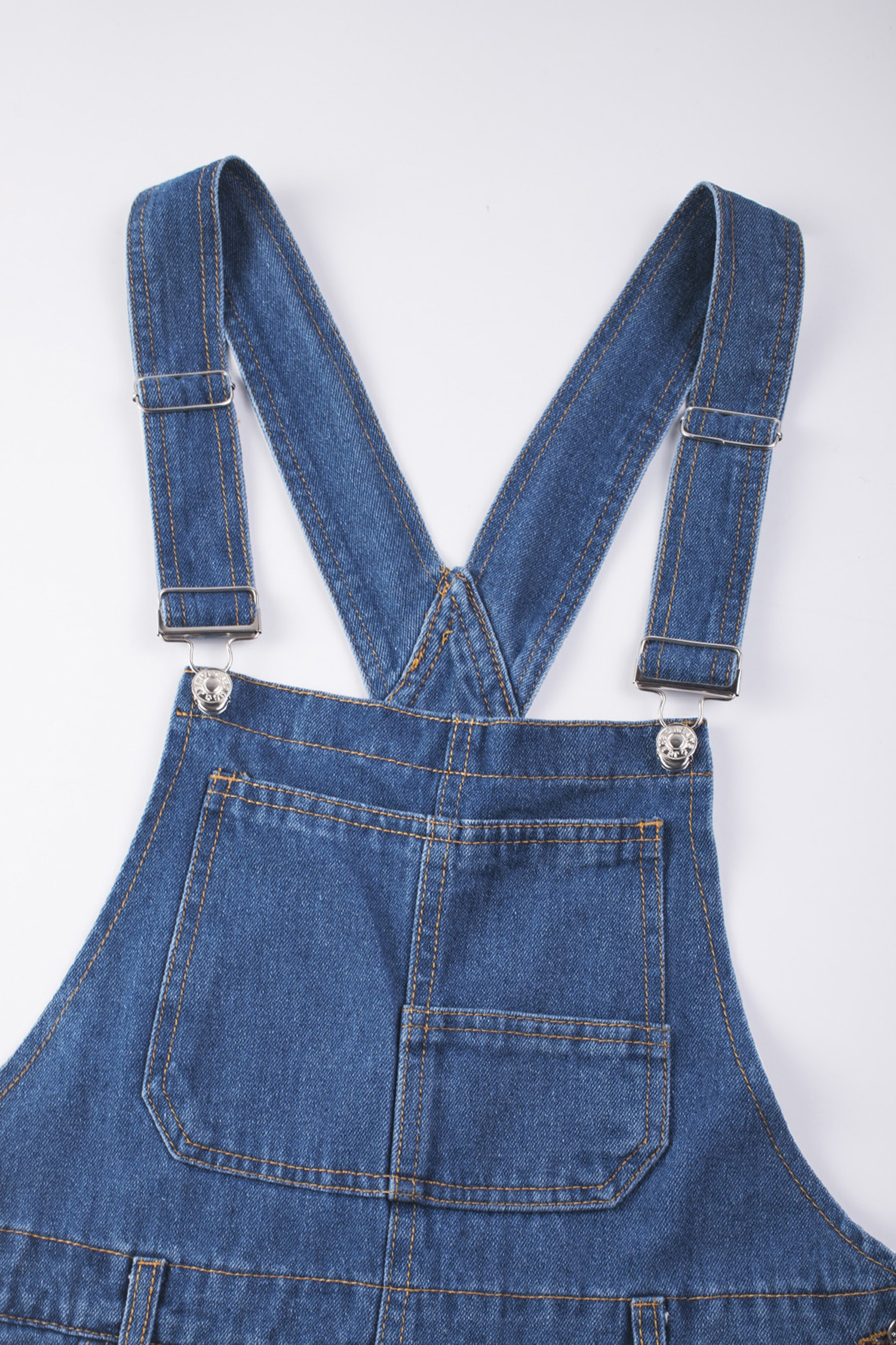 Light Blue Retro Bib Pocket Buckle Straps Casual Denim Jumpsuit - loveforevers