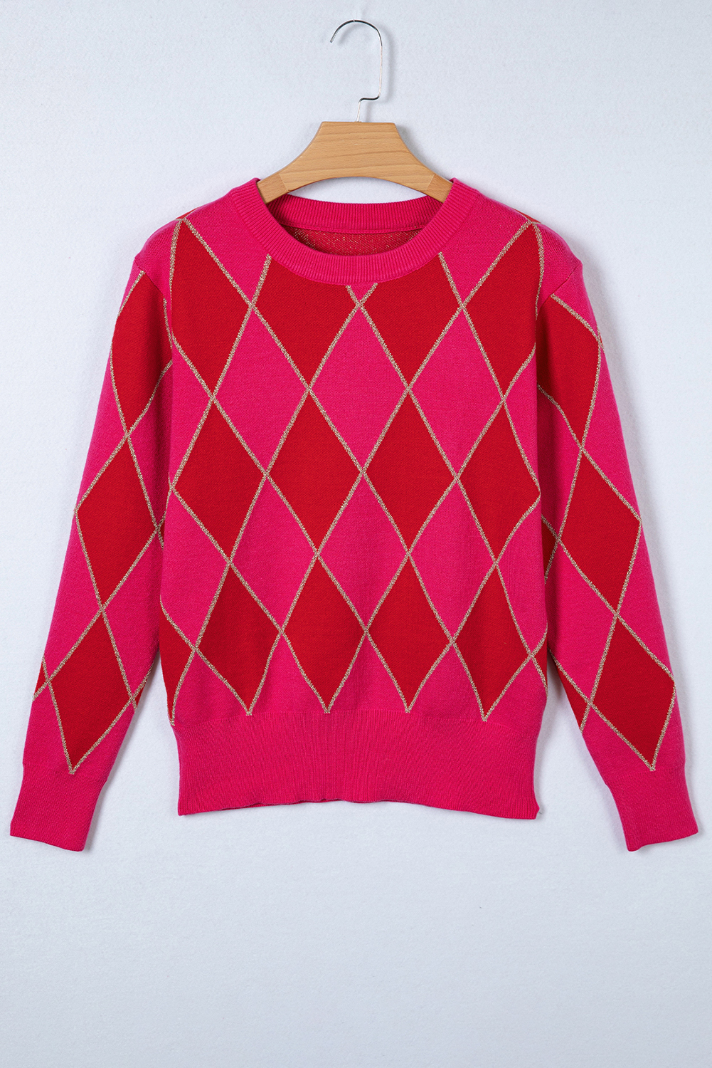 Rose Glitter Trim Rhombus Pattern Knit Sweater Vest - loveforevers