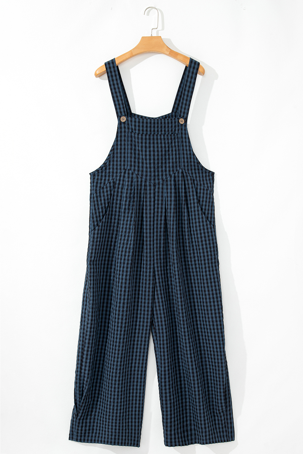 Sail Blue Plaid Print Buttoned Pocketed High Waist Overall - loveforevers