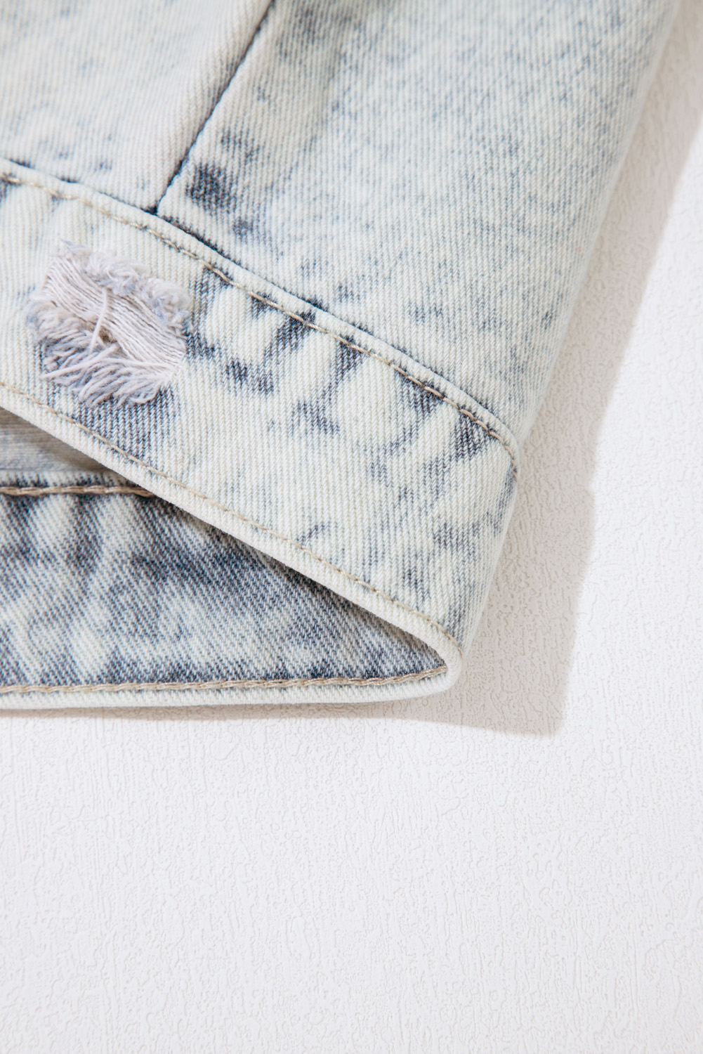 Beau Blue Light Wash Buttoned Chest Pocket Puff Sleeve Denim Jacket - loveforevers