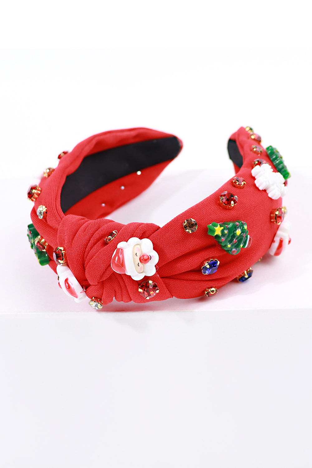 Fiery Red Cartoon Christmas Pattern Rhinestone Knotted Headband - loveforevers