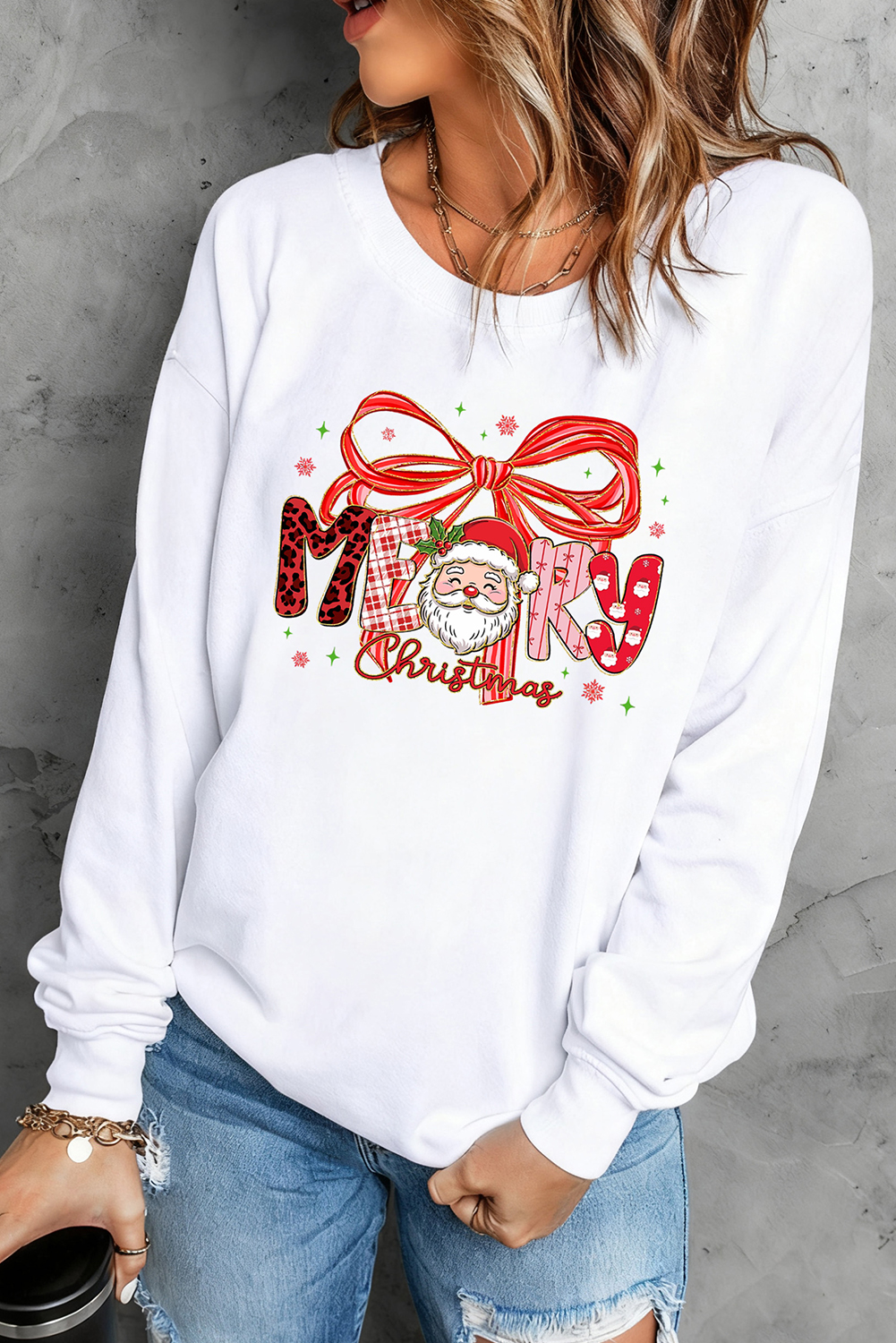 White Cute Merry Christmas Graphic Holiday Sweatshirt - loveforevers