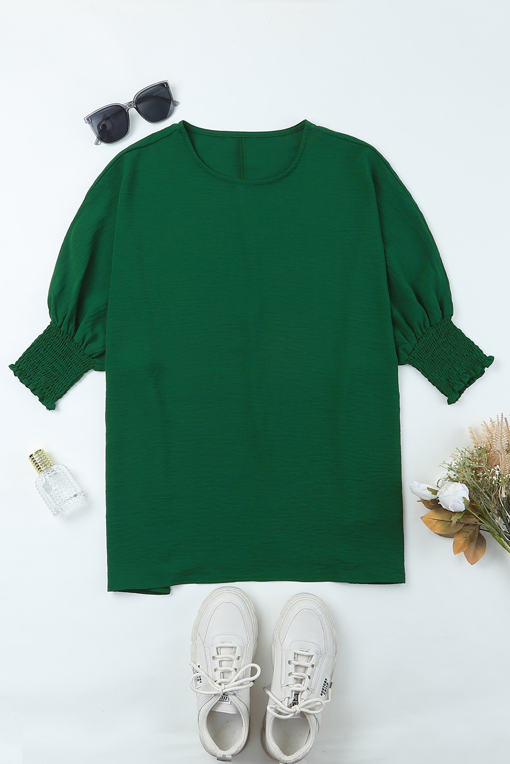 Green Smocked Wrist Shift Top - loveforevers
