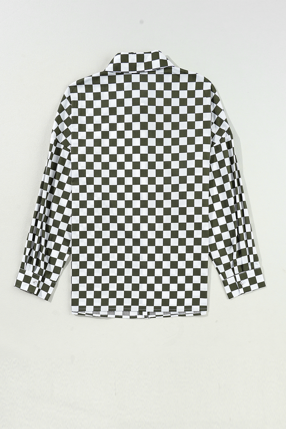Green Checkerboard Printed Drop Shoulder Loose Casual Shirt - loveforevers
