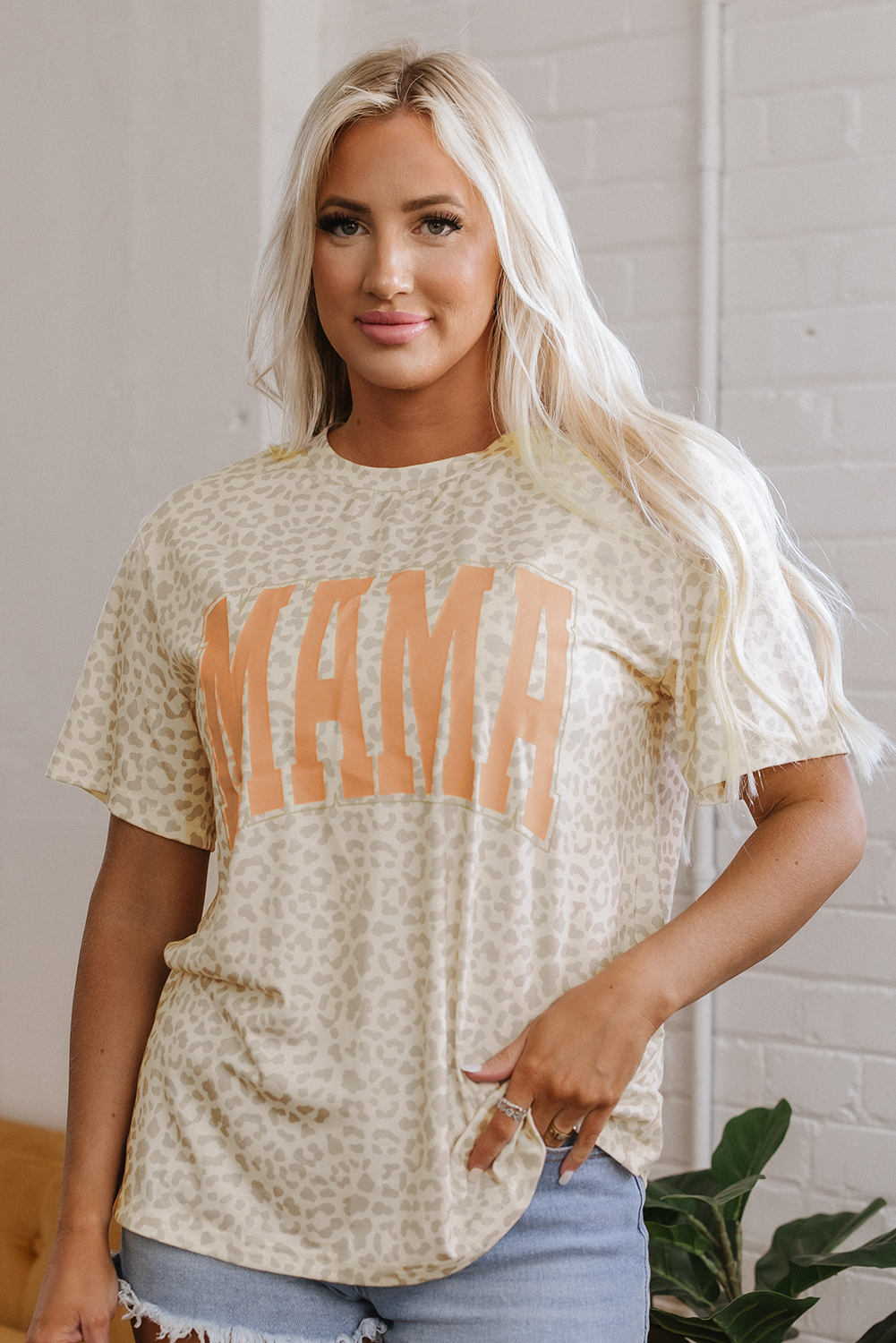 Yellow MAMA Letter Graphic Leopard Loose Tee - loveforevers