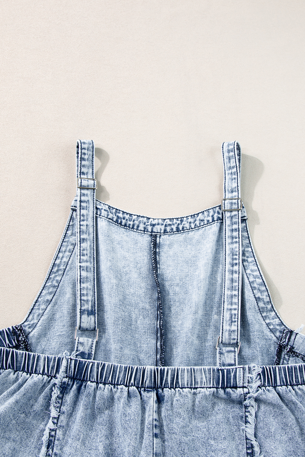 Beau Blue Light Wash Frayed Exposed Seam Wide Leg Denim Overall - loveforevers