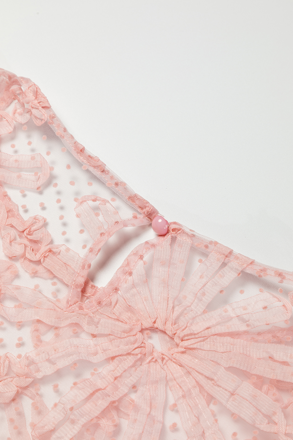 Pink Flower Dotted Ruffled Sleeve Mesh Top - loveforevers