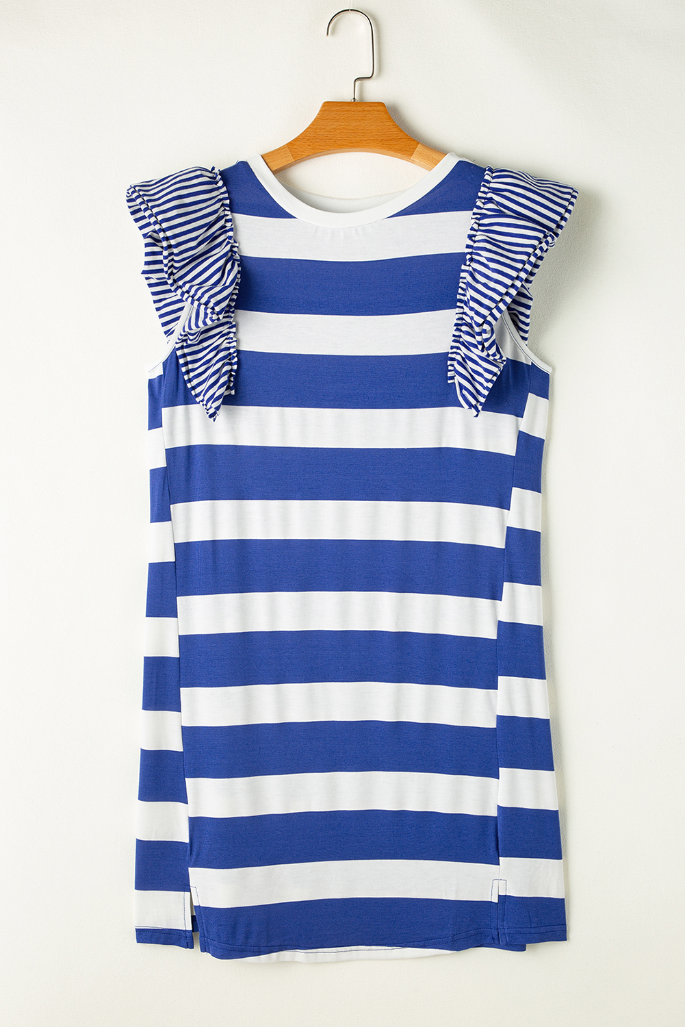 Sky Blue Stripe Contrast Ruffled Sleeve T-shirt Dress - loveforevers