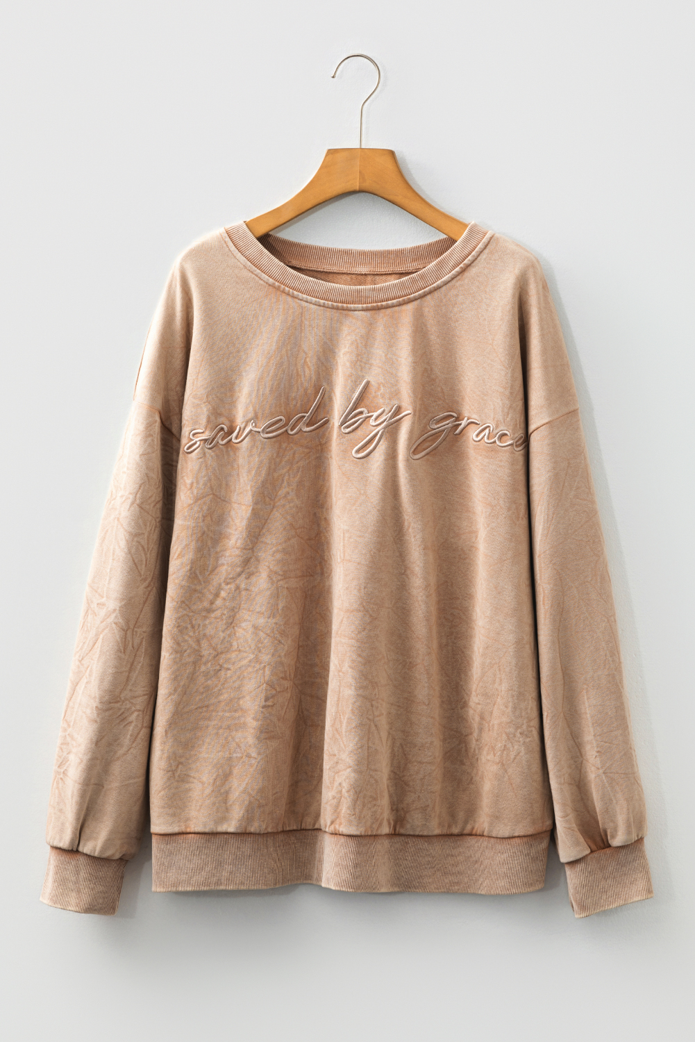 DUNE saved by grace Letter Embroidery Mineral Wash Loose Sweatshirt - loveforevers