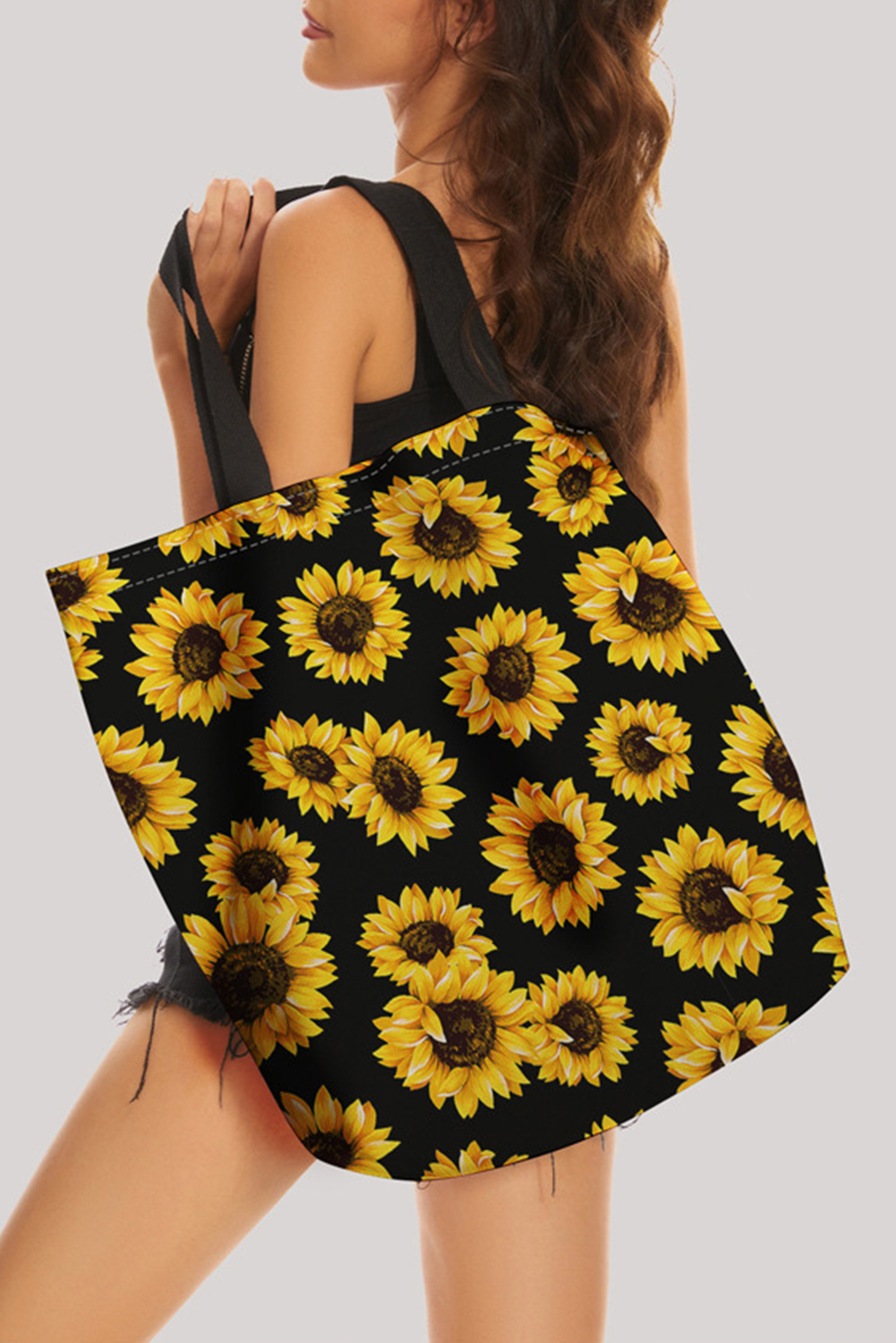 Black Sunflower Digital Print Canvas Tote Bag - loveforevers