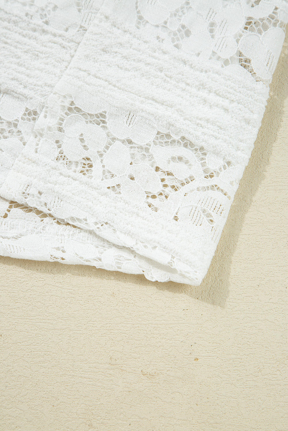 White Lace Crochet Round Neck Puff Sleeve Shift Mini Dress - loveforevers