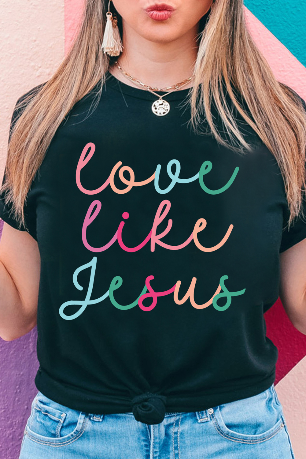 Black Love Like Jesus Crew Neck Graphic Tee - loveforevers