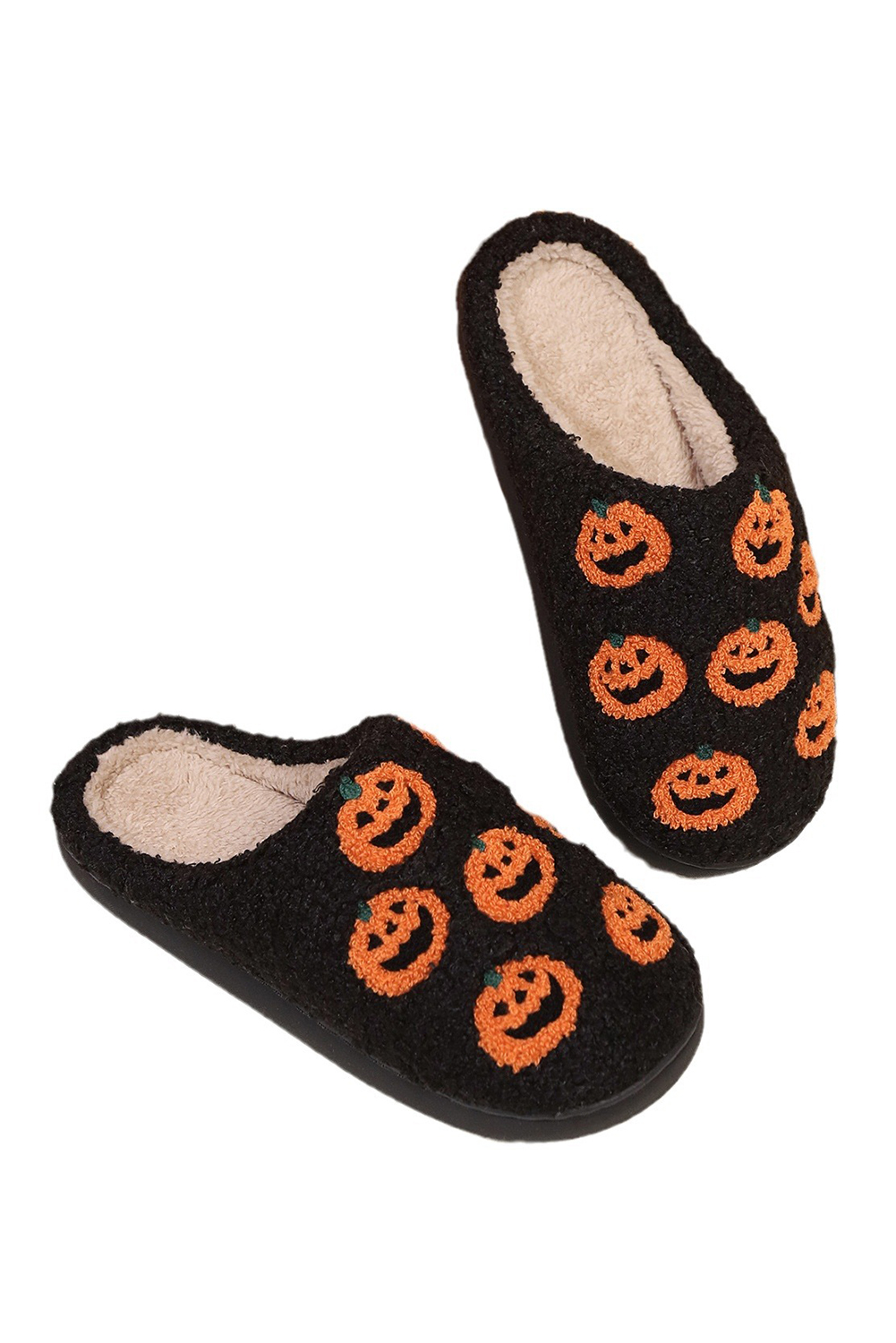Black Halloween Pumpkin Plush Home Slippers - loveforevers