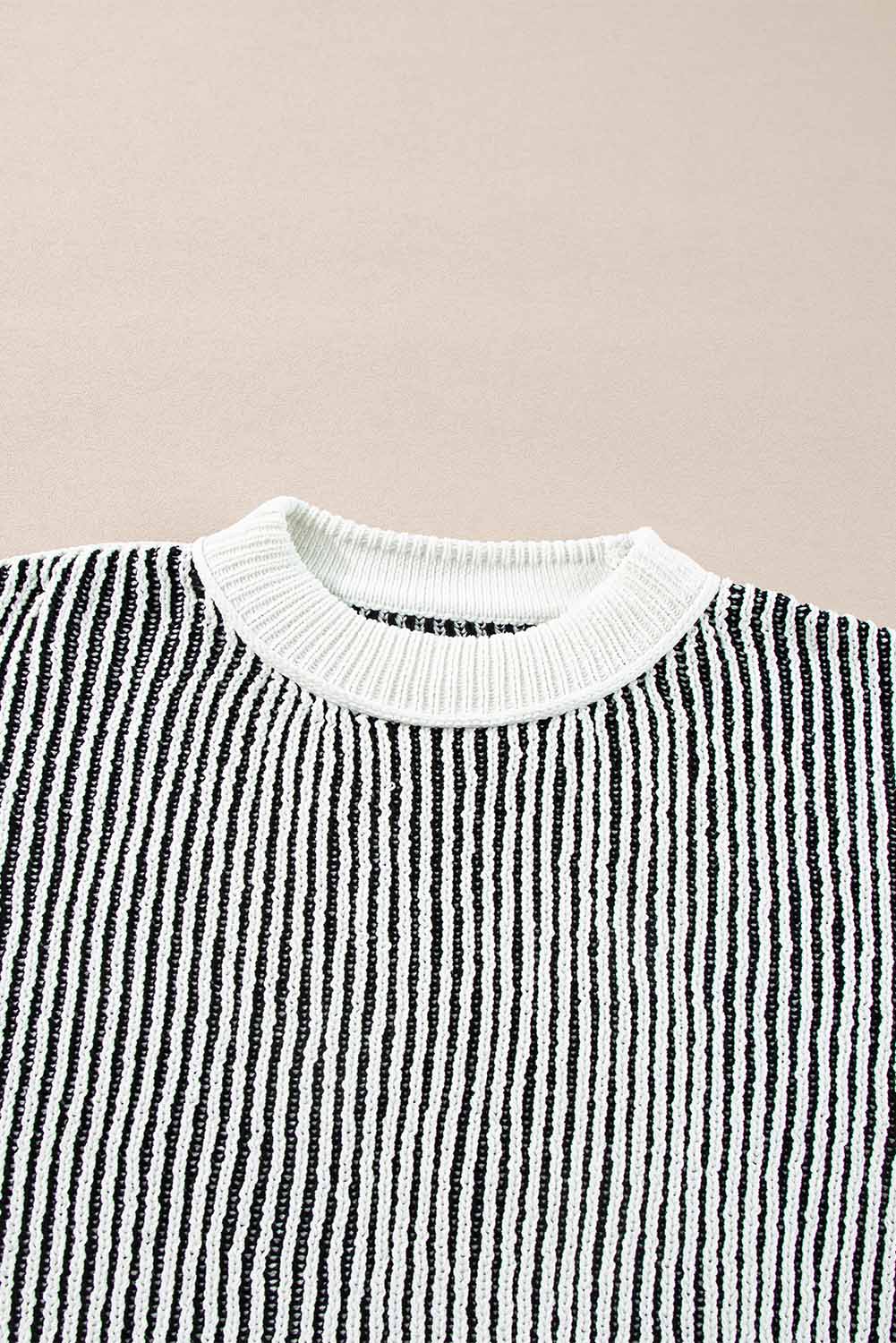 Bright Pink Striped Textured Knit Contrast Edge Loose Sweater - loveforevers