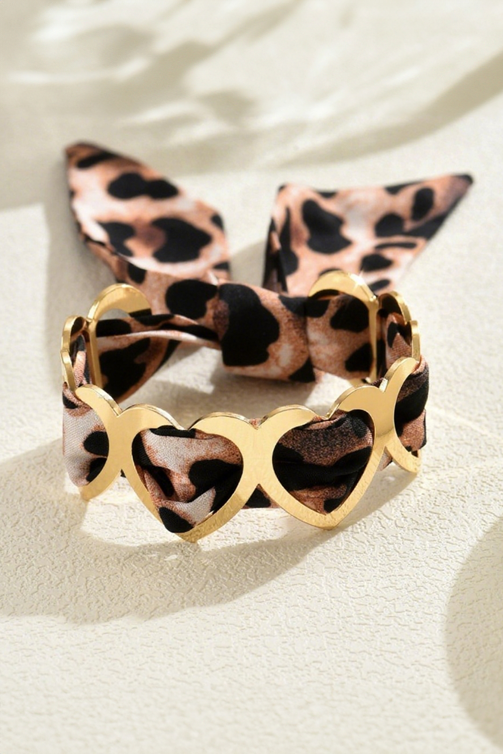 Camel Leopard Ribbon Twine Around Gold Plated Heart Bracelet - loveforevers