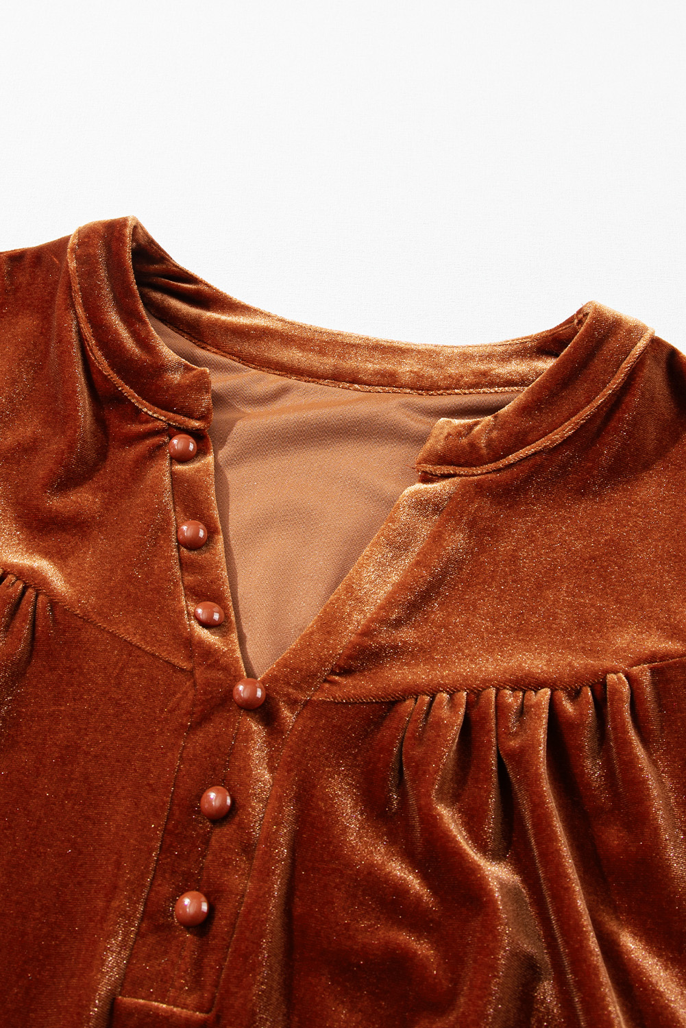 Gold Flame Lantern Sleeve Beaded Split V Neck Velvet Top - loveforevers