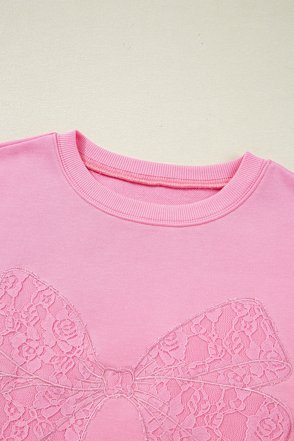 Bonbon Lace Insert Bow Embroidered Exposed Seam Sweatshirt - loveforevers