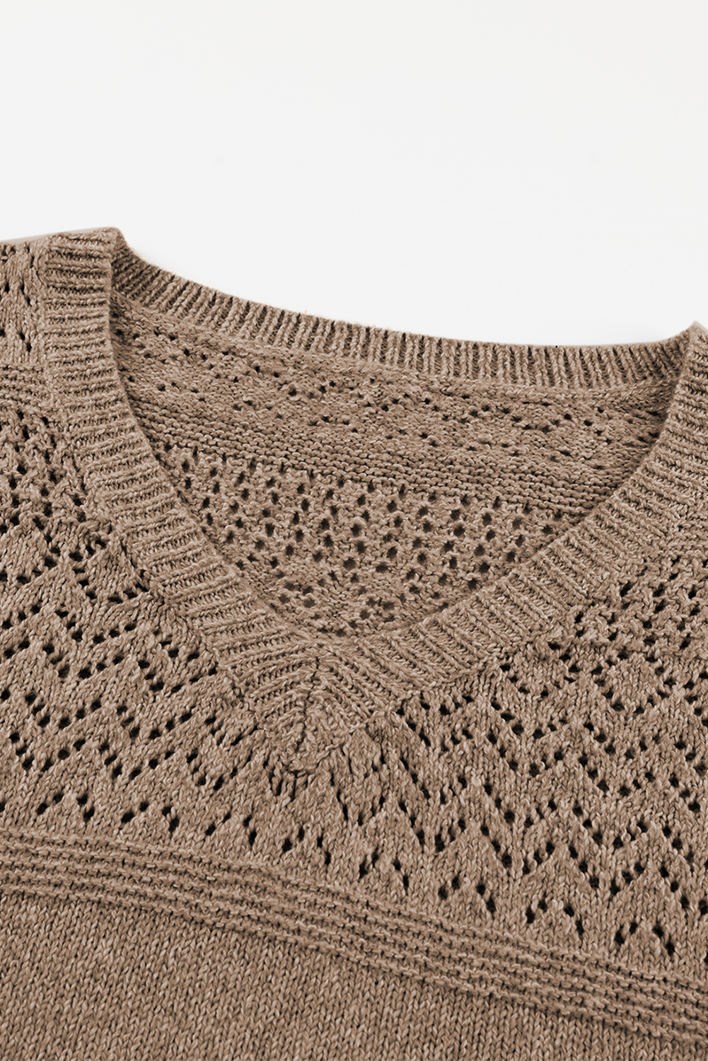 Sky Blue Eyelet Pattern Detail V Neck Drop Shoulder Sweater - loveforevers