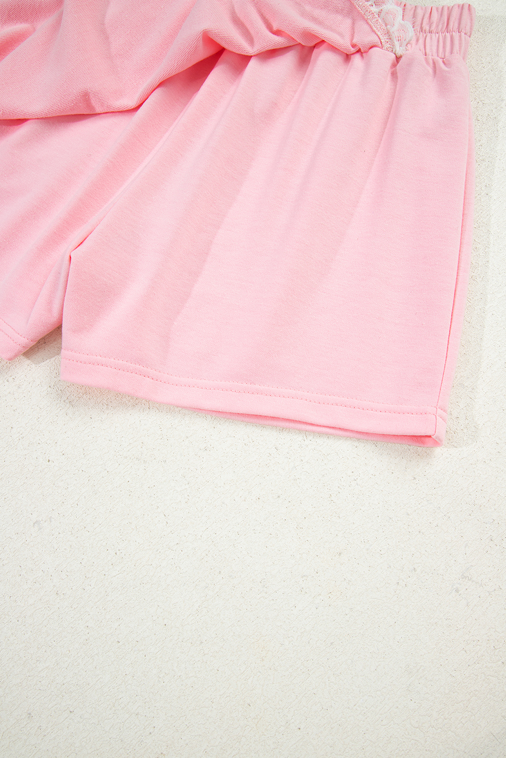Pink Peter Pan Lace Embellished Neck Collision Sweatshirt and Skirt Two Piece Set - loveforevers