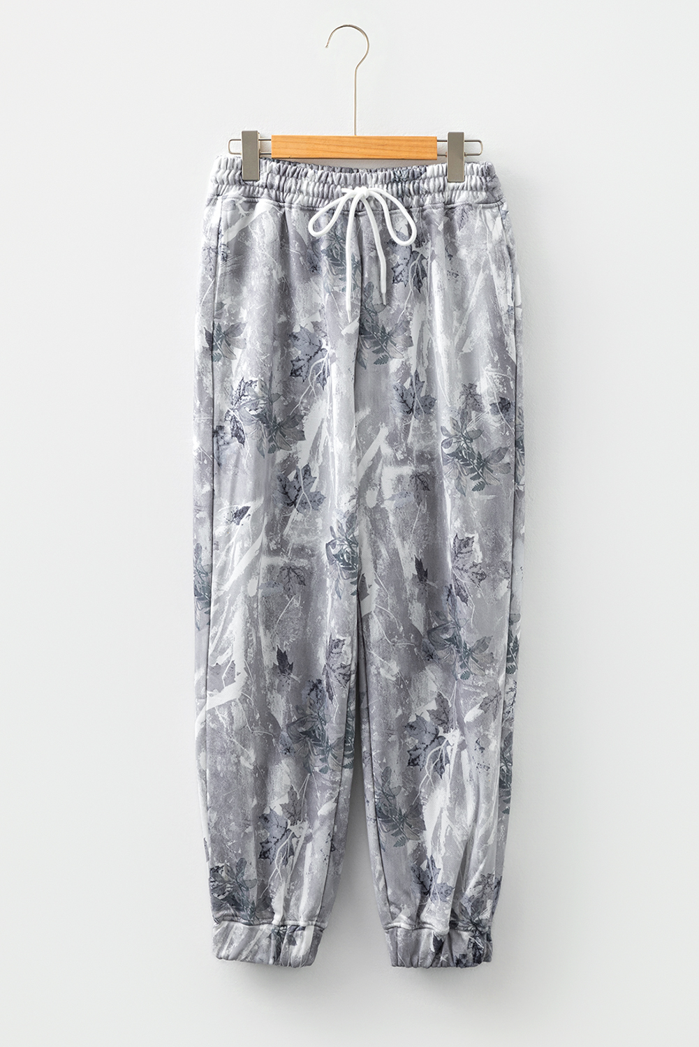 Gray Camo Print Cozy Drawstring Elastic Waist Jogger Pants - loveforevers