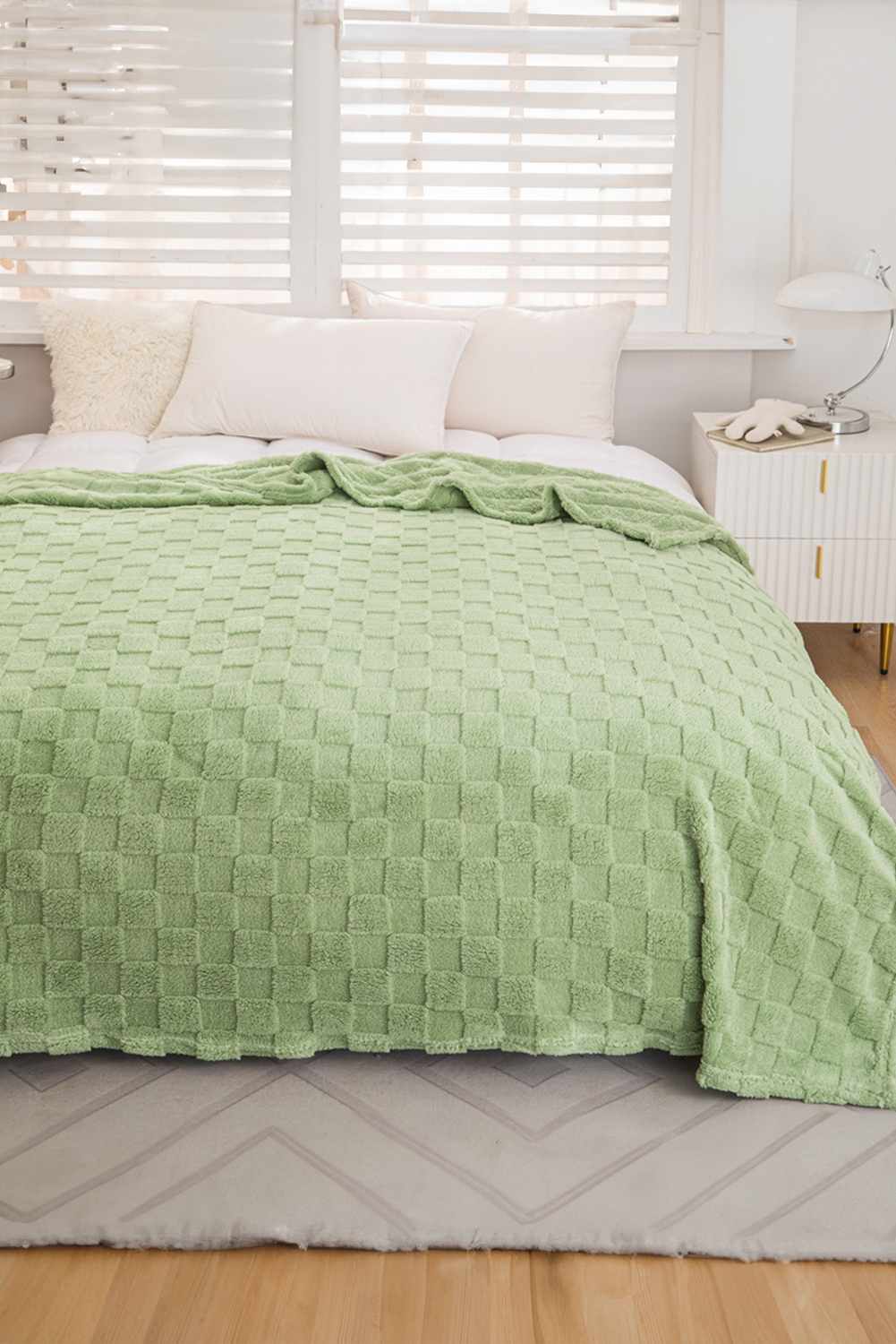 Grass Green Checkered Texture Large Plush Blanket - loveforevers