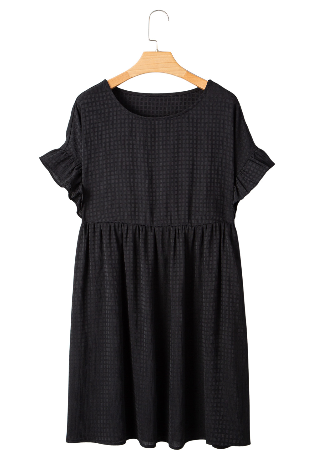 Black Textured Ruffled Sleeve Babydoll Plus Dress - loveforevers