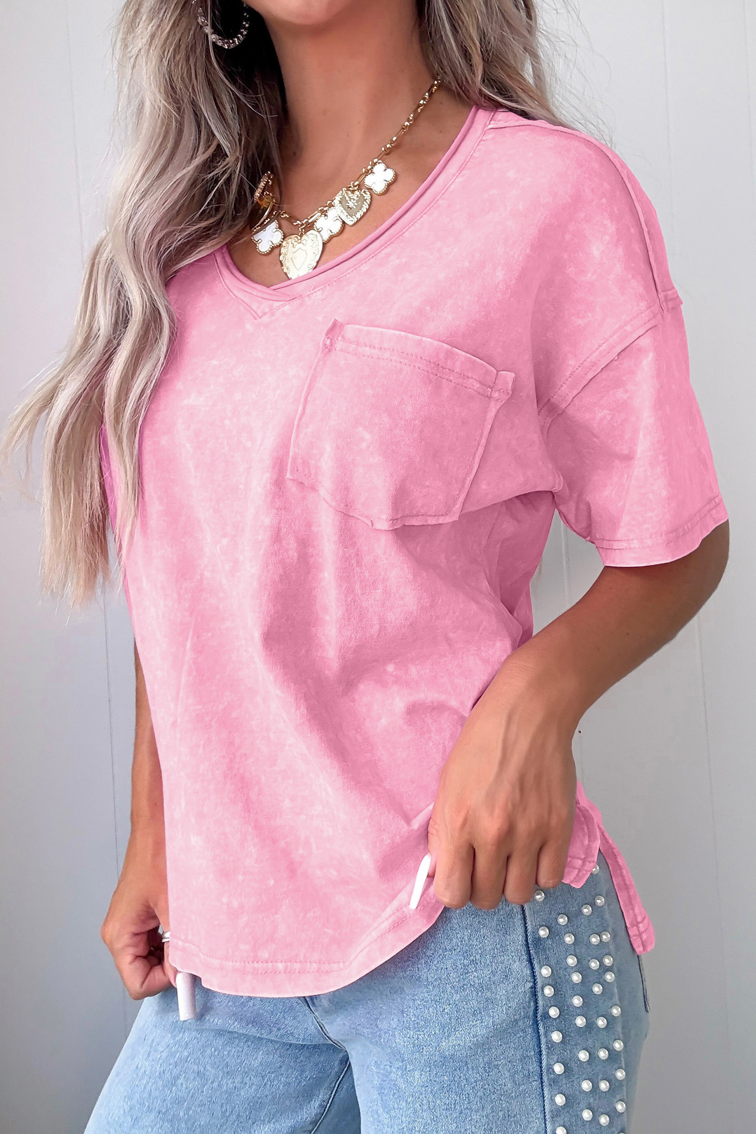 Sachet Pink Cotton Mineral Wash T Shirt - loveforevers