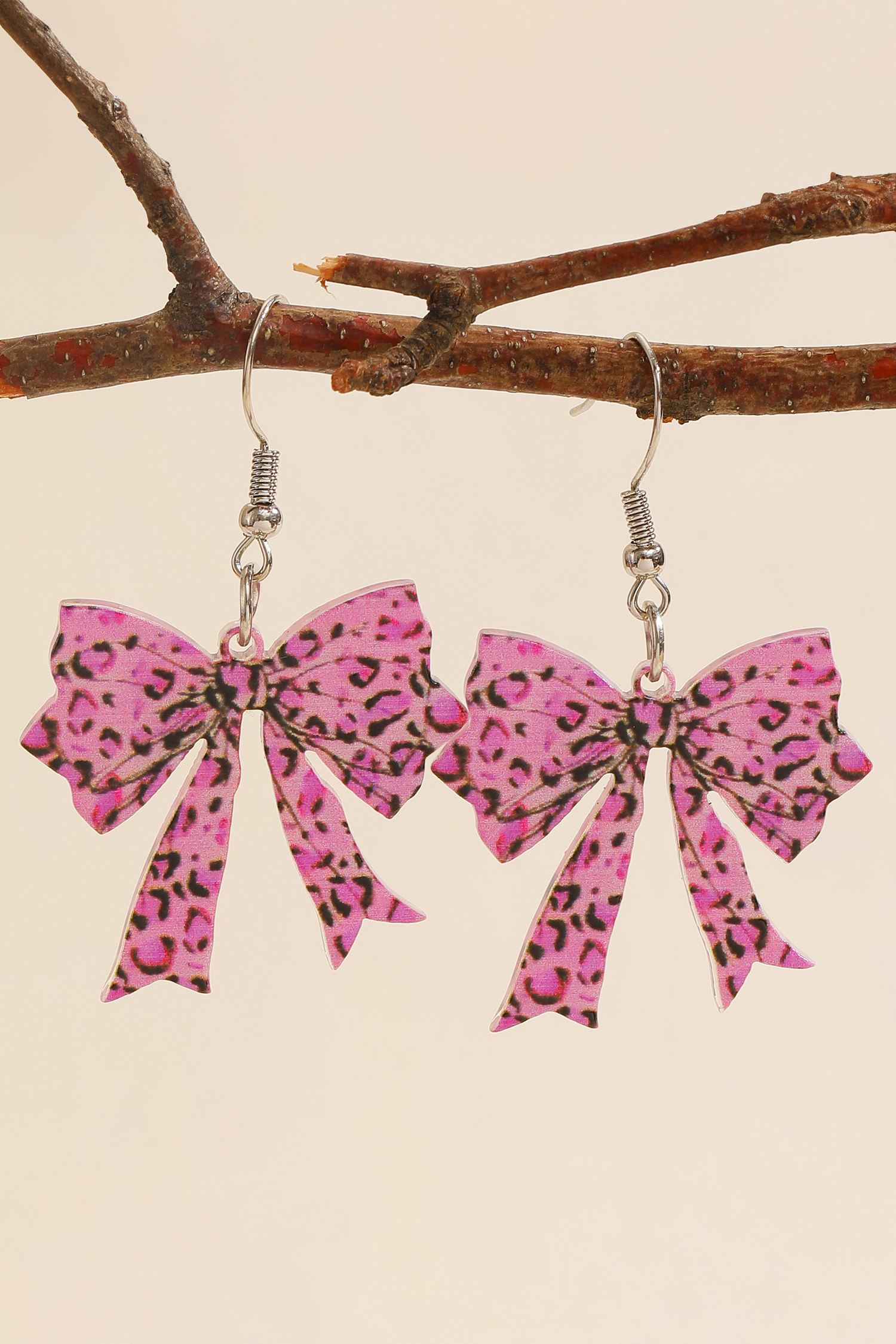Cinnamon Stylish Leopard Printed Bow Stainless Hook Earrings - loveforevers