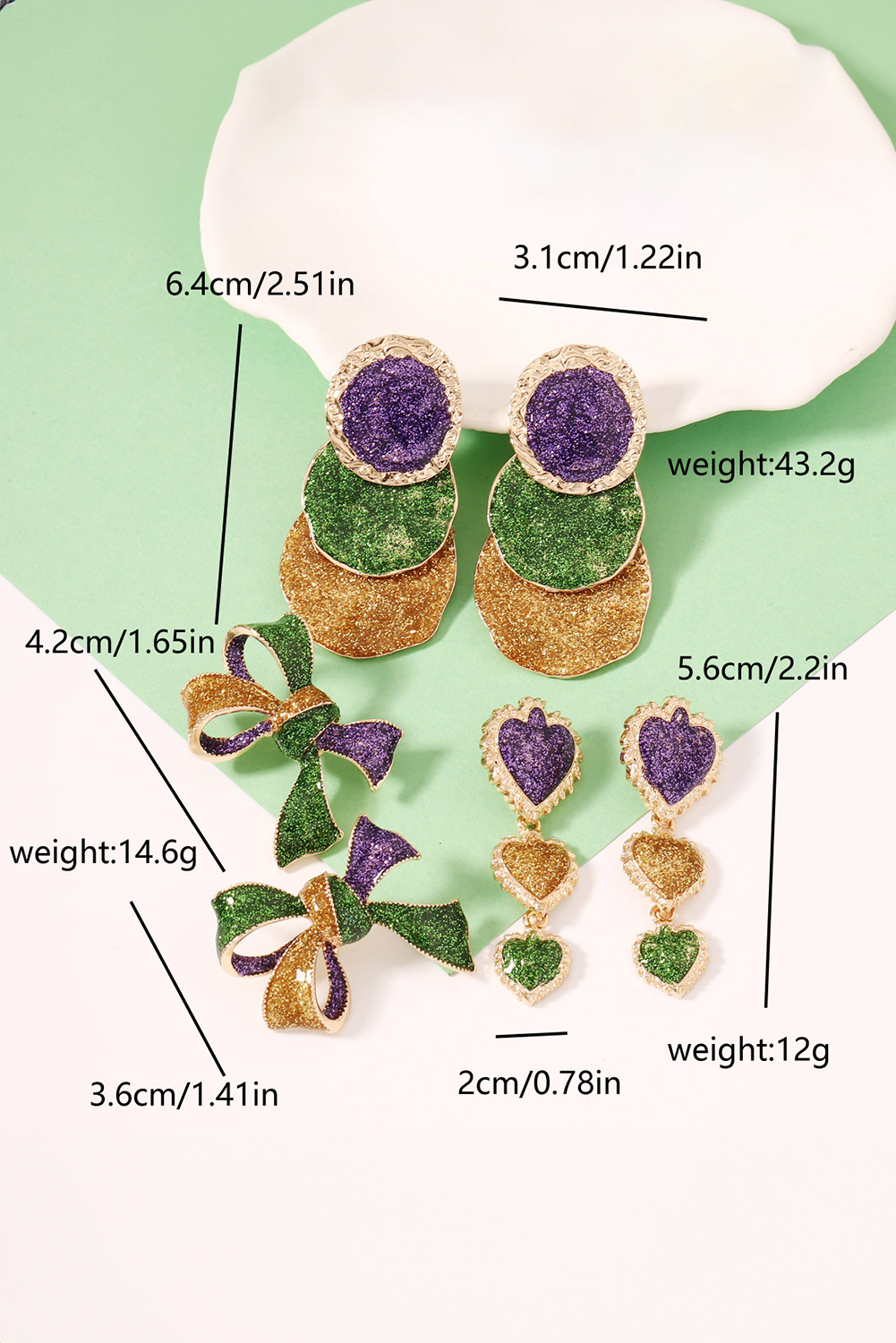 Tillandsia Purple 3D Mardi Gras Bow Dazzling Earrings - loveforevers