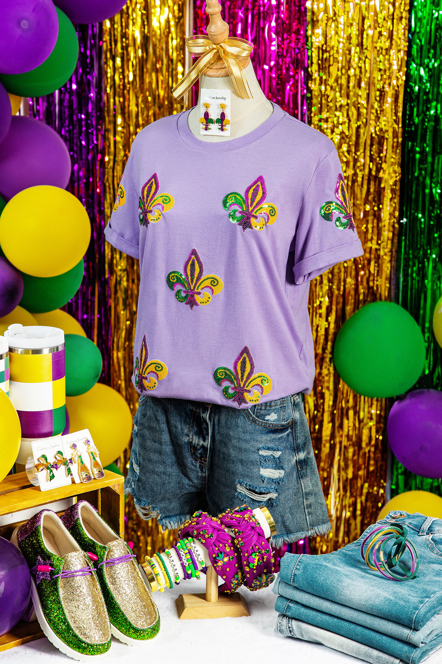 Wisteria Mardi Gras Sequined Pattern Holiday T Shirt - loveforevers