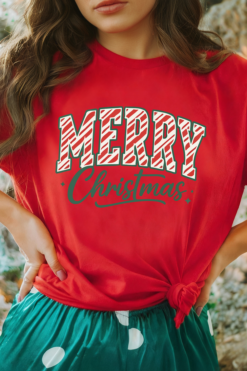 Red Merry Christmas Womens Graphic Tee - loveforevers
