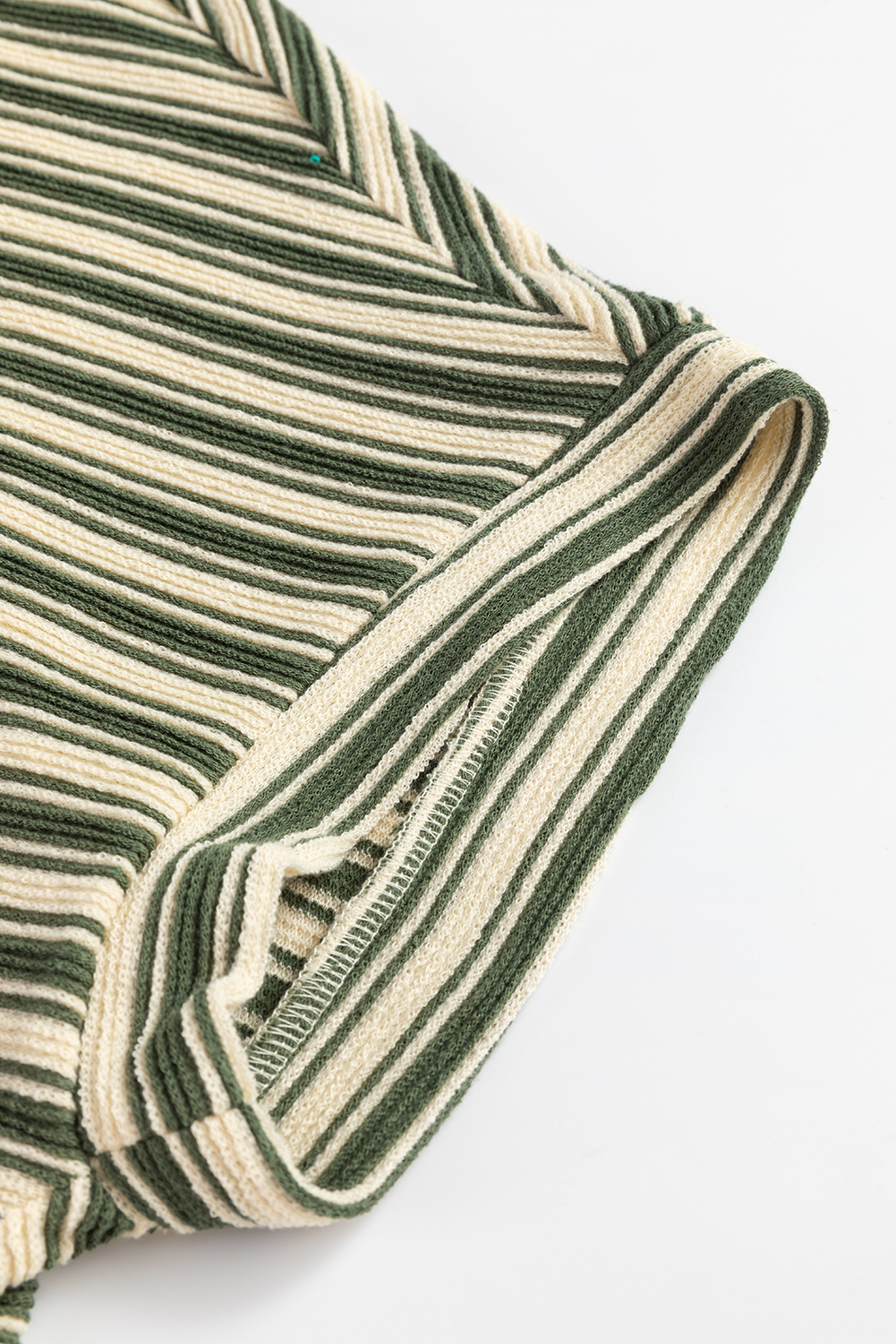 Green Stripe Textured Side Slits Crew Neck T Shirt - loveforevers