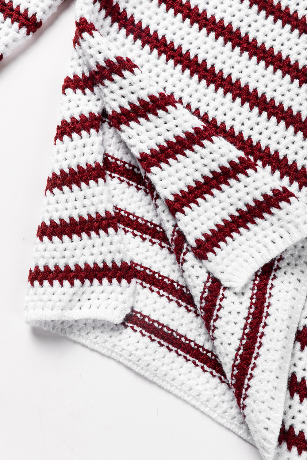 Fiery Red Striped Knit Split Hem Baggy Sweater - loveforevers