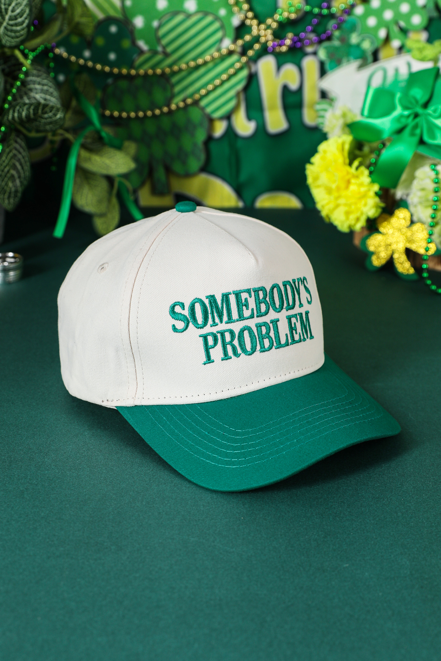 Dark Green SOMEBODYS PROBLEM Embroidered Two-tone Baseball Cap - loveforevers