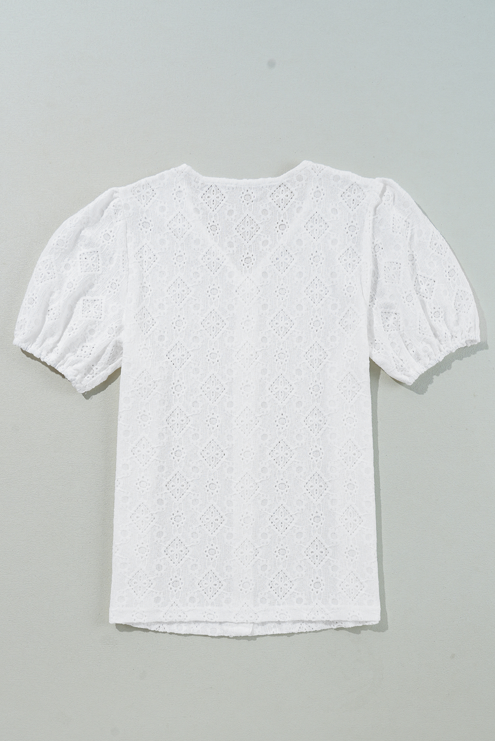 White Lace Puff Sleeve V Neck Button Up Shirt - loveforevers